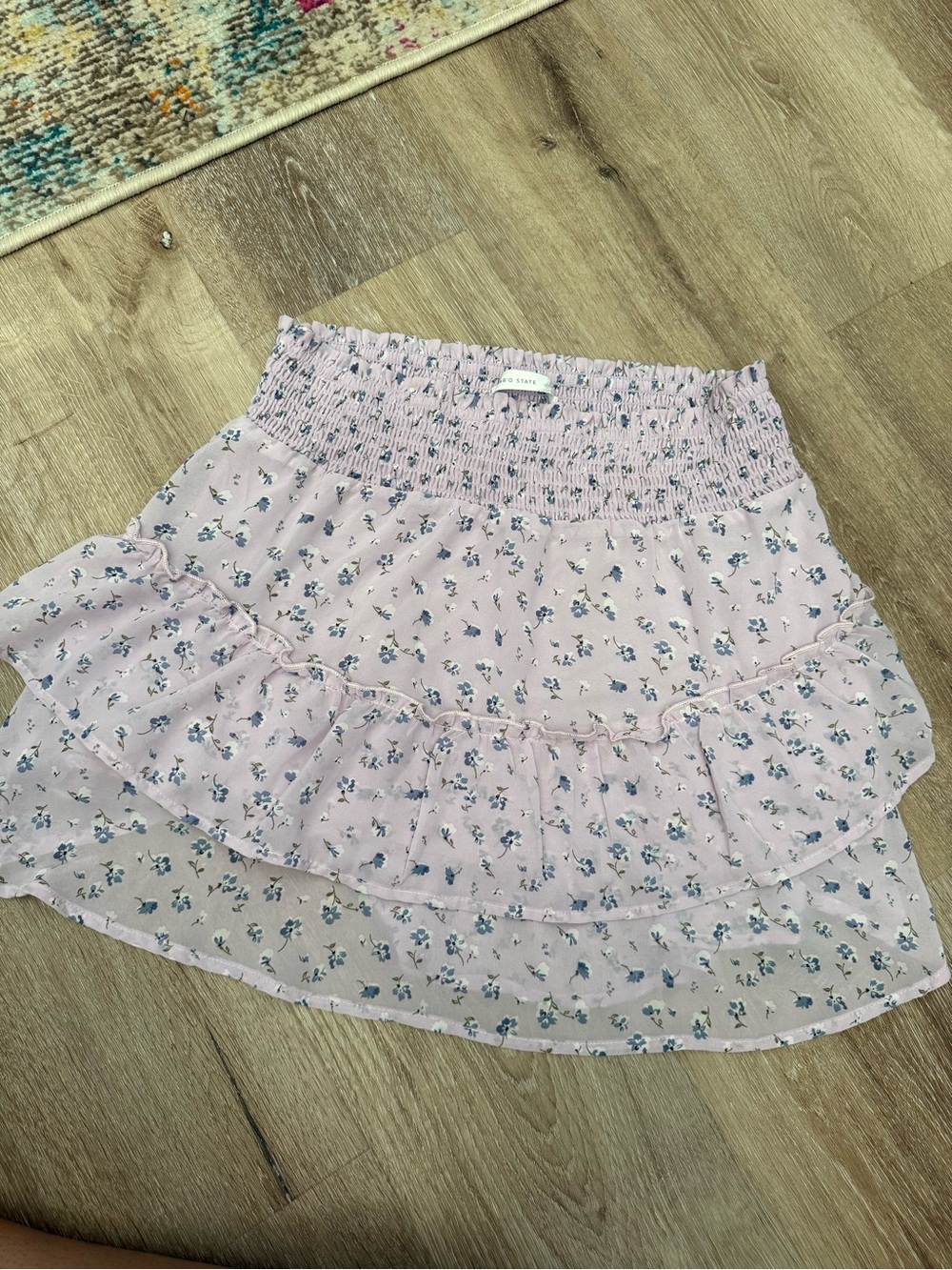 Altar’d State Light Pink Floral Ruffle Mini Skirt